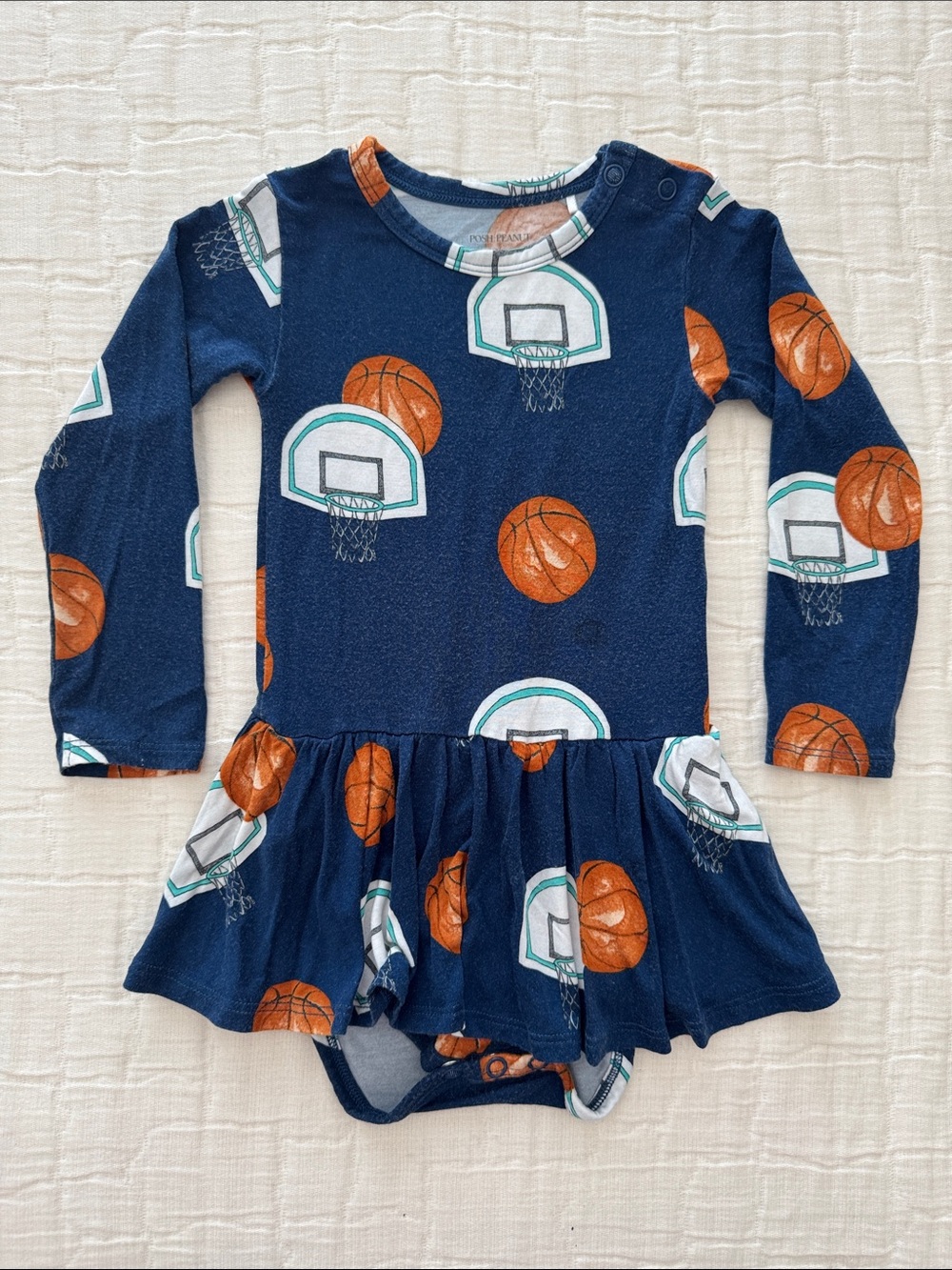 Posh Peanut Basketball Print Skirted Onesie - Navy/Multi, Size 12-18 Months